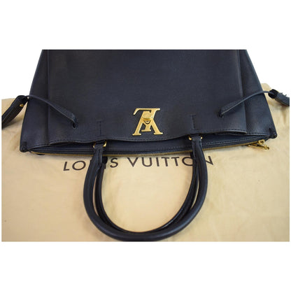 LOUIS VUITTON Lockmeto Calfskin Leather Tote Bag Black