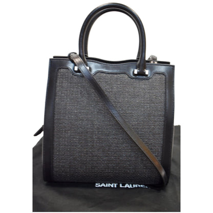 YVES SAINT LAURENT Uptown Small Canvas Leather Tote Bag Black