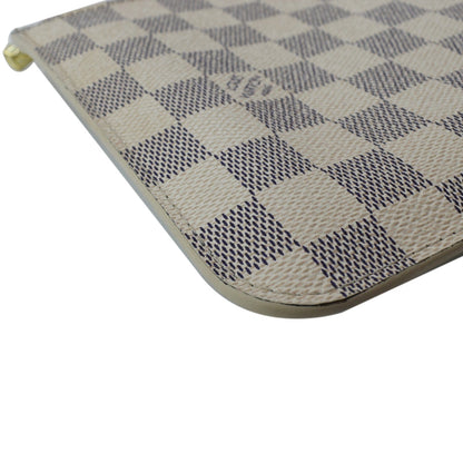 LOUIS VUITTON Neverfull MM Damier Azur Pochette Wristlet Pouch Rose Ballerine