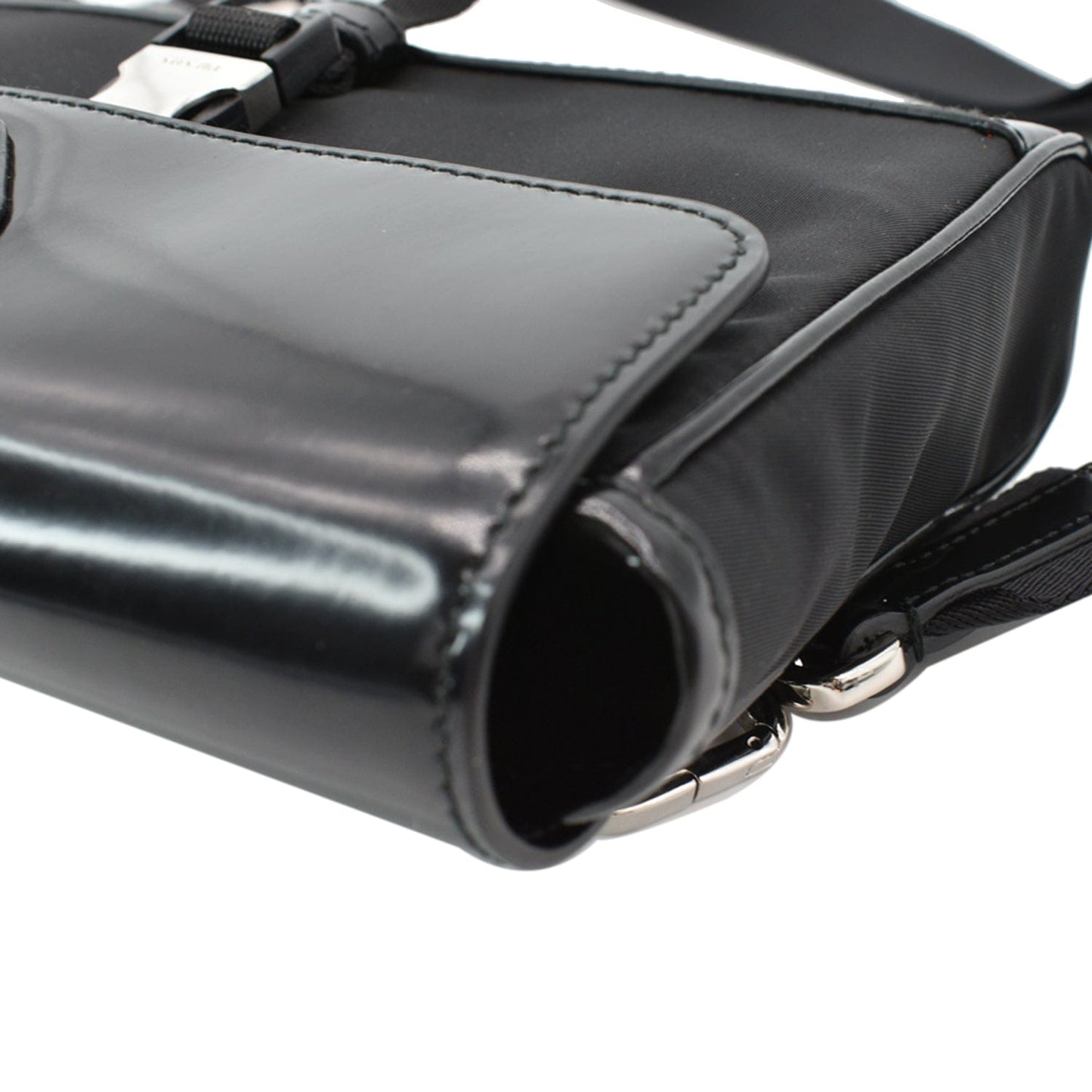 PRADA Re-Nylon Leather Shoulder Bag Black