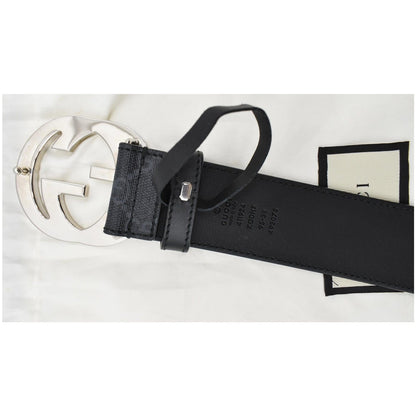 GUCCI Interlocking G Buckle GG Supreme Canvas Belt Black 411924