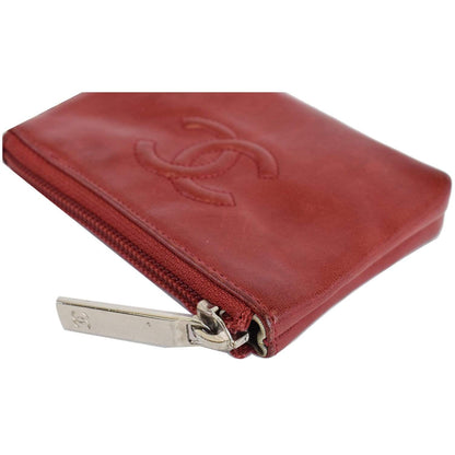 CHANEL CC Key Ring Lambskin Leather Coin Case Purse Red - Last Call
