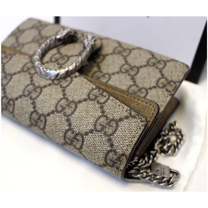 GUCCI Dionysus Super Mini GG Supreme Canvas Shoulder Crossbody Bag Taupe