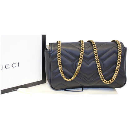 GUCCI GG Marmont Matelasse Leather Super Mini Crossbody Bag Black