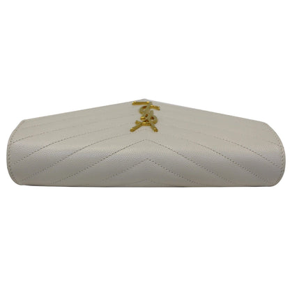 YVES SAINT LAURENT Matelasse Chevron Grain De Poudre Envelope Chain Wallet White