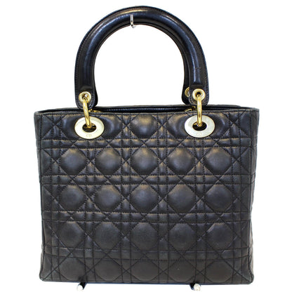 CHRISTIAN DIOR Mini Lady Dior Lambskin Cannage Satchel Bag Black