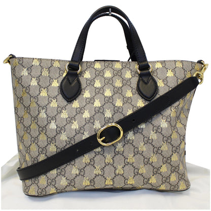 GUCCI GG Supreme Bees Monogram Tote Bag Black/Gold 473887