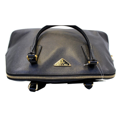 PRADA Saffiano Dome Black Leather Satchel Bag