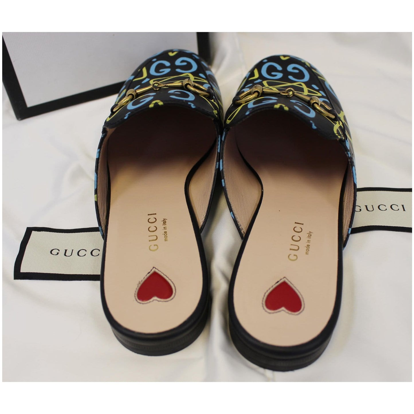 GUCCI Princetown Gucci Ghost Print Flats Black US 7