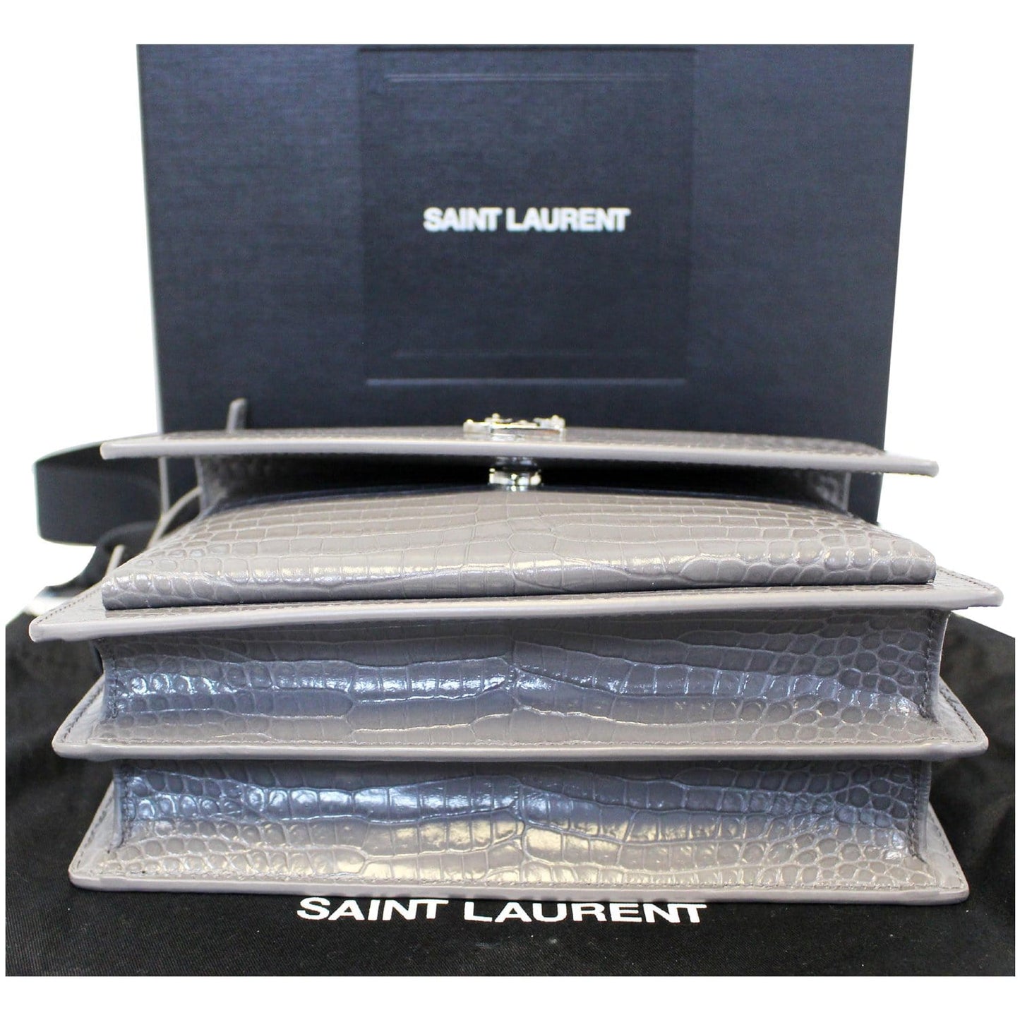 SAINT LAURENT Sunset Medium Crocodile Embossed Leather Crossbody Bag