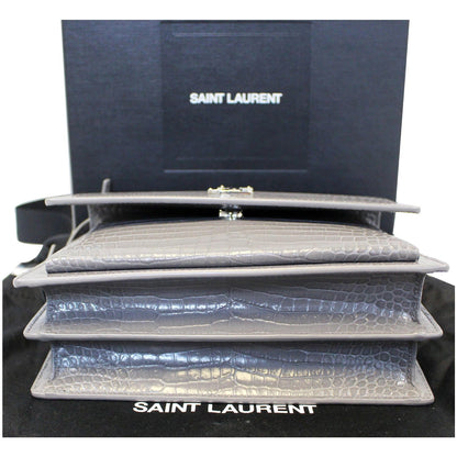 SAINT LAURENT Sunset Medium Crocodile Embossed Leather Crossbody Bag