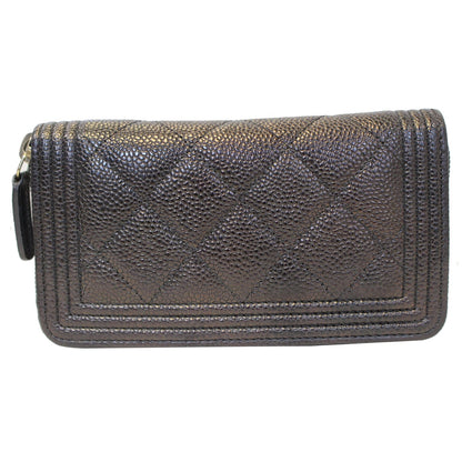 CHANEL Boy Small Caviar Leather Zip Around Wallet Black