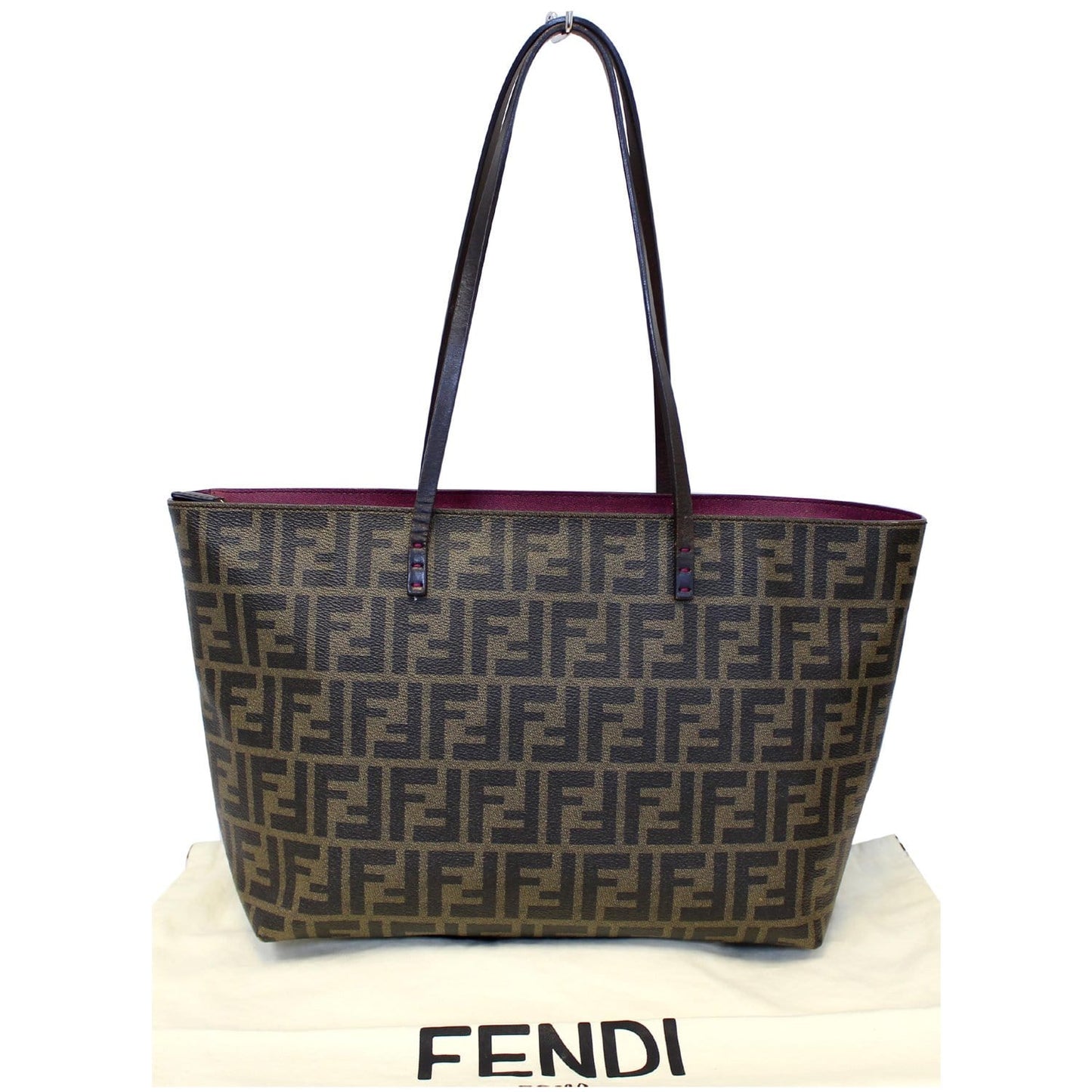 FENDI Zucca Print Canvas Small Roll Tote Bag Brown