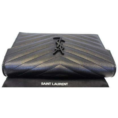YVES SAINT LAURENT Matelasse Chevron Grain De Poudre Envelope Chain Wallet Black