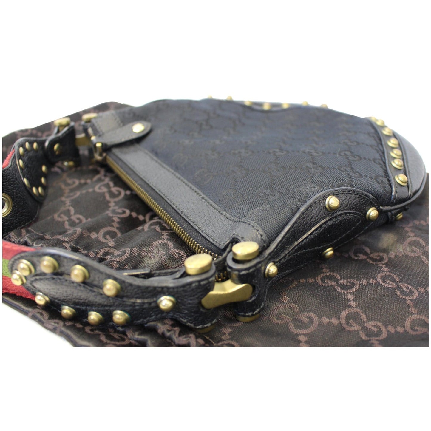 Gucci Pelham Small GG Canvas Studded Shoulder Bag Black