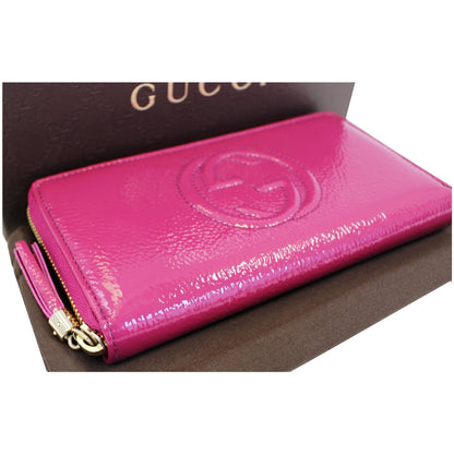 GUCCI Soho Interlocking G Leather Zip Around Wallet Fuchsia