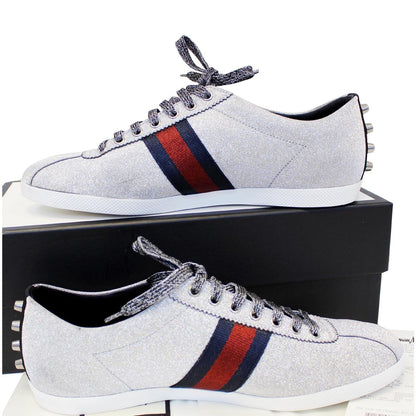 GUCCI Silver Glitter Web sneaker with Studs Size 11