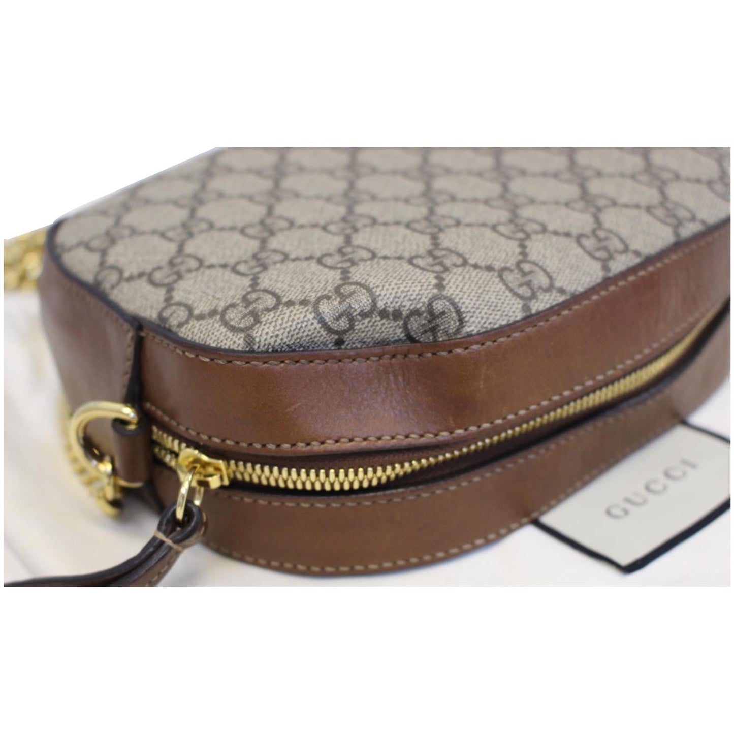 GUCCI GG Supreme Mini Chain Crossbody Bag Beige 409535