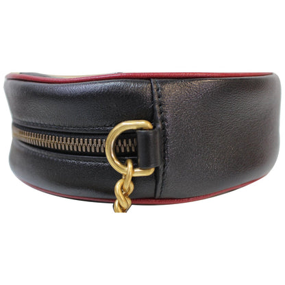 GUCCI Stripe GG Marmont Mini Round Leather Crossbody Bag Black/Beige 550154