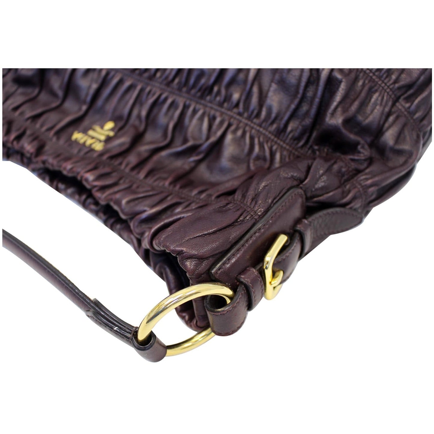 PRADA Gaufre Nappa Leather Hobo Bag Brown