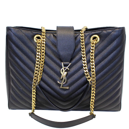 YVES SAINT LAURENT Matelasse Chevron Large Monogram Shopper Bag Black