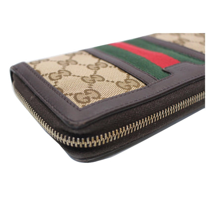 GUCCI Vintage Web GG Canvas Zip Around Wallet Beige
