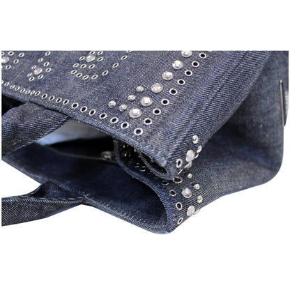 PRADA Canapa Jeweled 2way Tote Bag Denim - Last Call