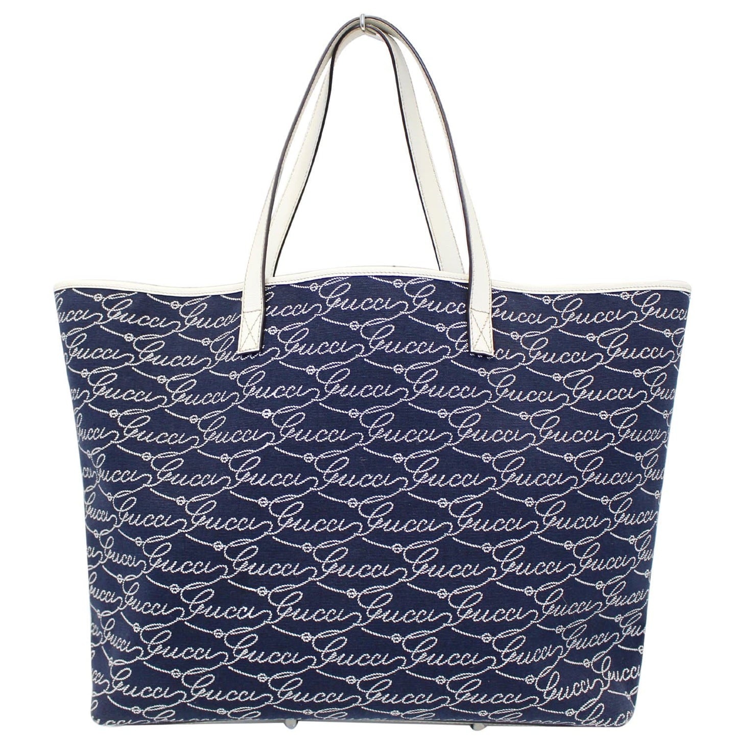 GUCCI Large Blue Canvas White Script Tote Bag 257245