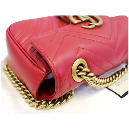 GUCCI GG Marmont Mini Leather Shoulder Crossbody Bag Red 446744