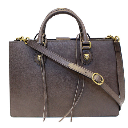 GUCCI Animalier Leather Top Handle Bag Brown 431275