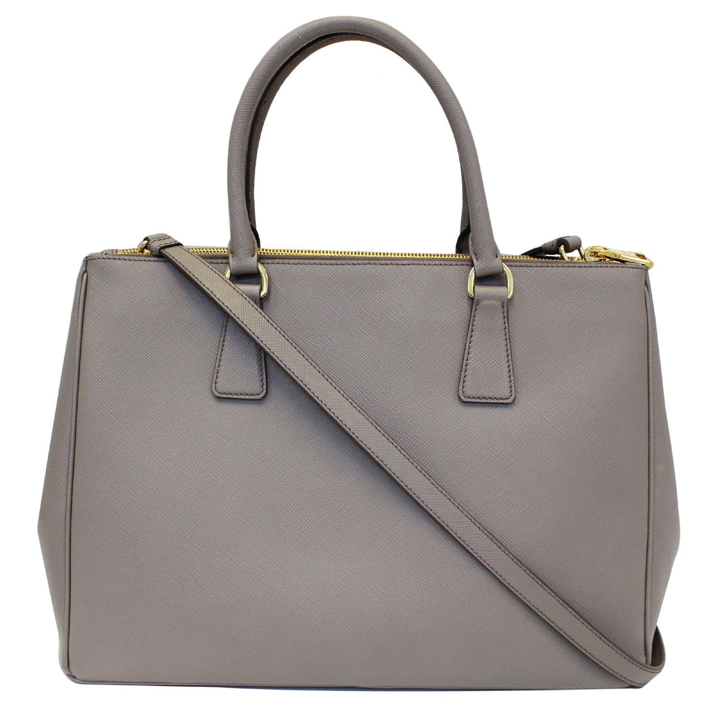 PRADA Saffiano Double Zip Executive Tote Shoulder Bag Grey