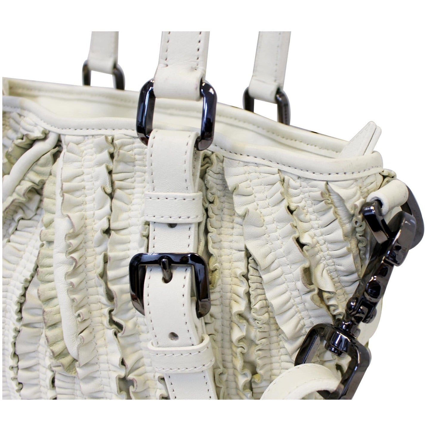 BURBERRY Ruffle Small Lowry White Leather Shoulder Bag