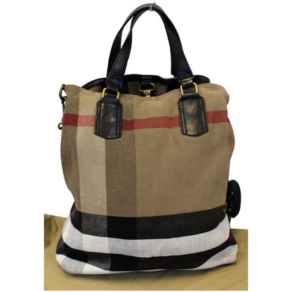 BURBERRY Susanna Medium Leather Canvas Check Shoulder Bag Brown