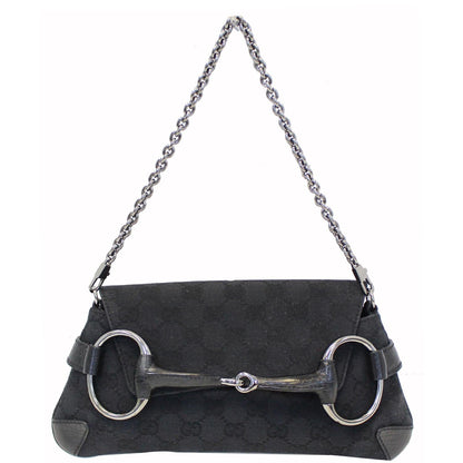 GUCCI Horsebit GG Canvas Clutch Bag Black