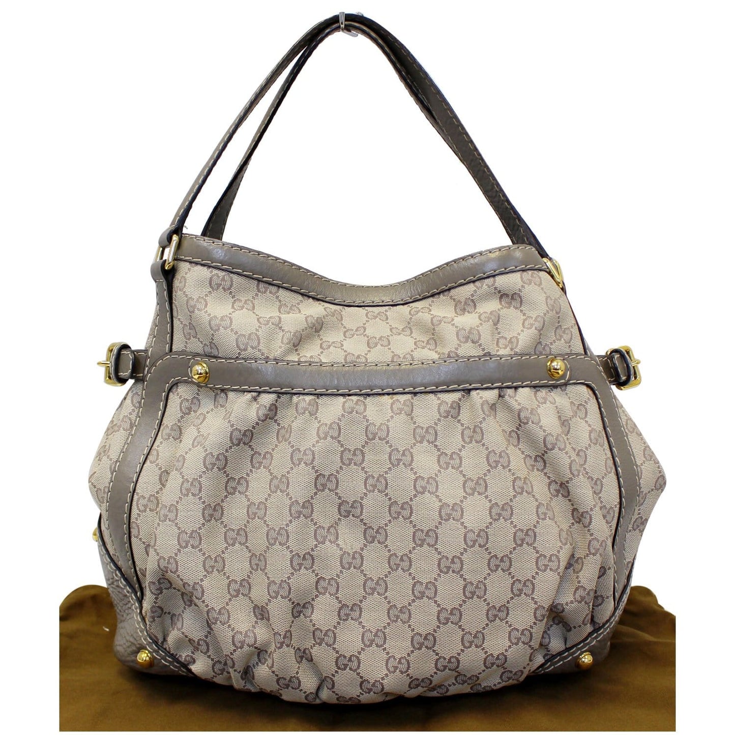 GUCCI Jockey Medium GG Canvas Monogram Tote Bag Beige 203546