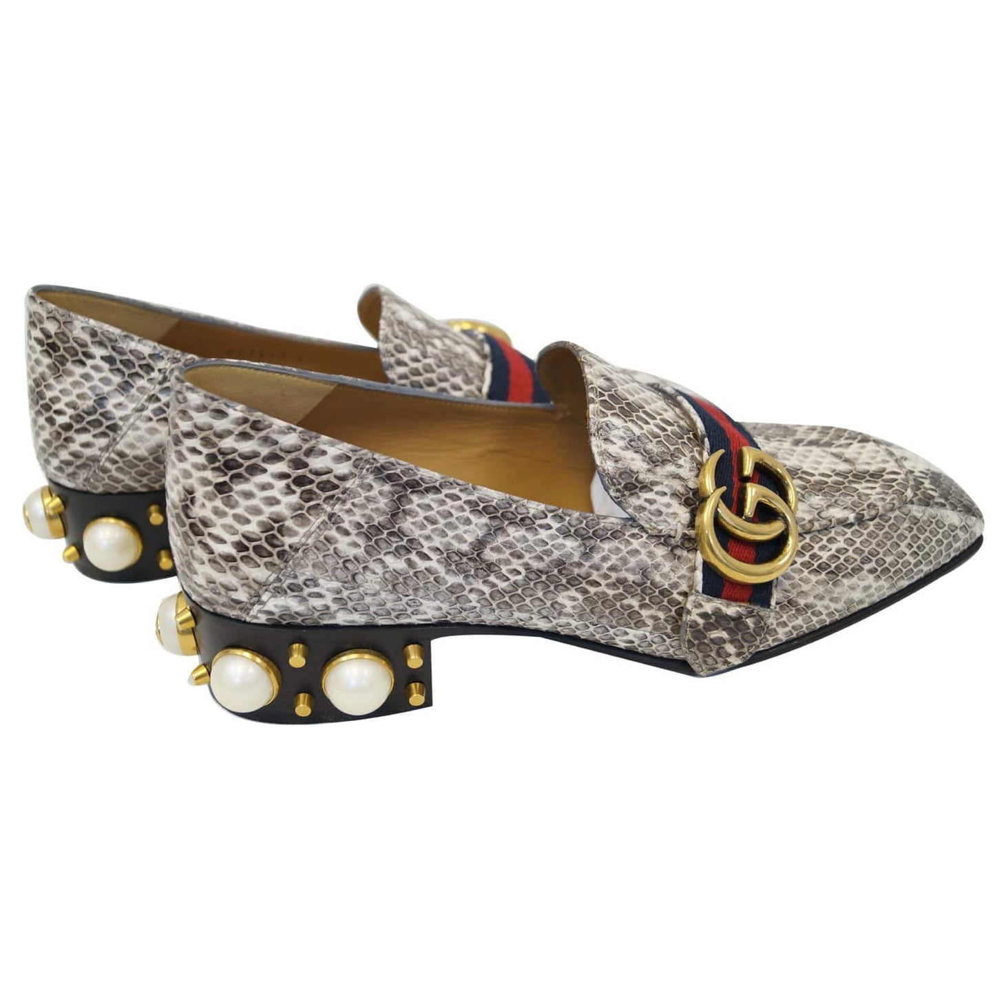 Gucci Mid-Heel GG Snakeskin Loafer Size US 7 Grey 423559 - Last Call