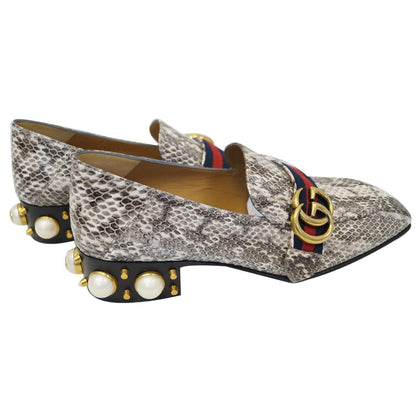 Gucci Mid-Heel GG Snakeskin Loafer Size US 7 Grey 423559 - Last Call