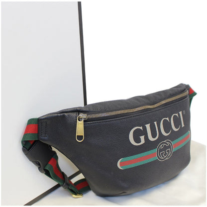 GUCCI Print Leather Black Belt Waist Bumbag Medium 530412