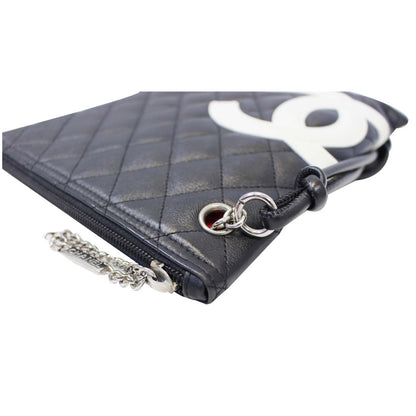 CHANEL Cambon Flat Calfskin Leather Messenger Crossbody Bag Black