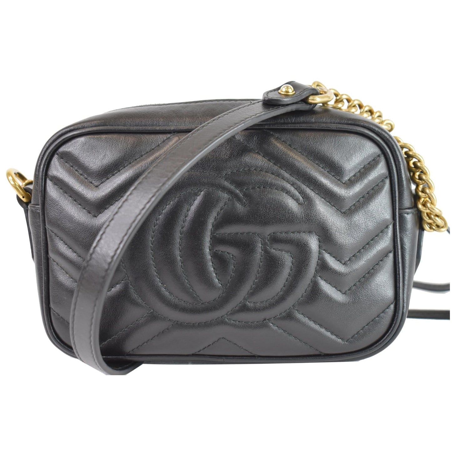 GUCCI GG Marmont Matelasse Mini Leather Crossbody Bag Black 448065