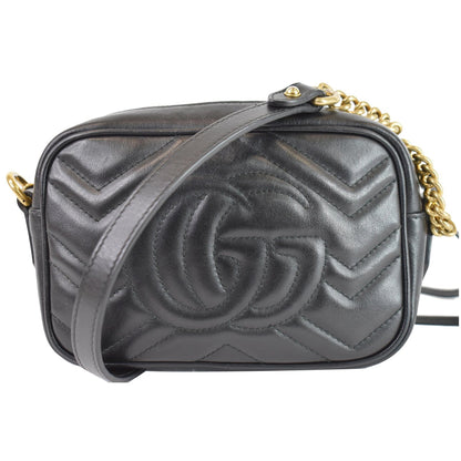 GUCCI GG Marmont Matelasse Mini Leather Crossbody Bag Black 448065