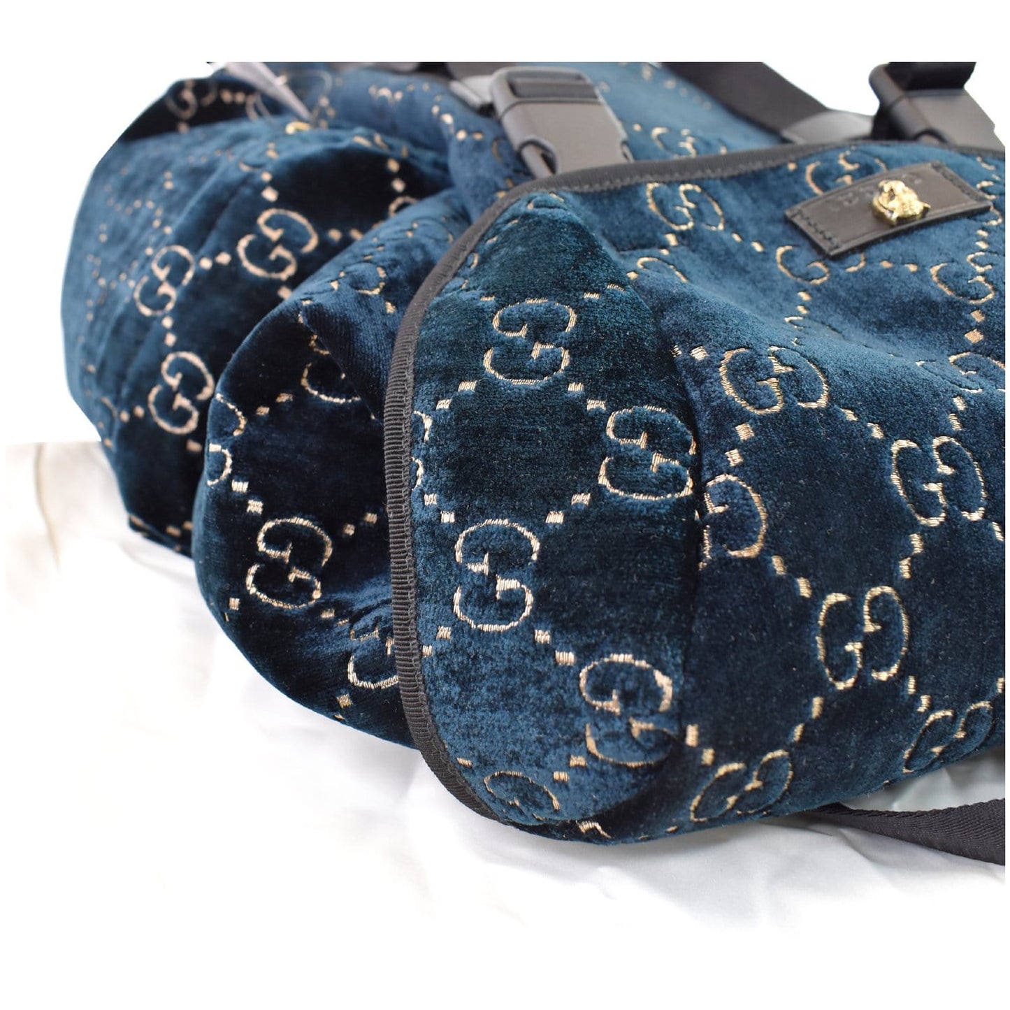 GUCCI Medium GG Monogram Velvet Classic Backpack Dark Blue 574923