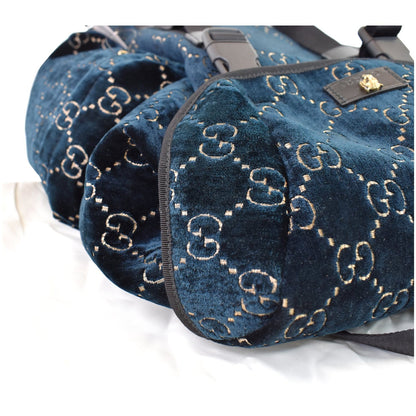 GUCCI Medium GG Monogram Velvet Classic Backpack Dark Blue 574923