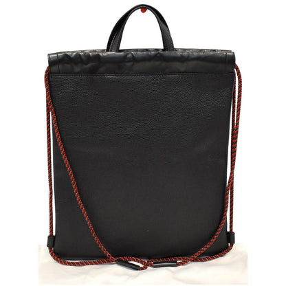 GUCCI Logo Print Calfskin Leather Drawstring Backpack Bag Black 523586