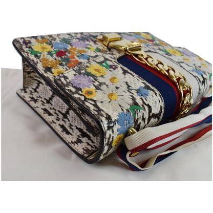 GUCCI Small Sylvie Floral Embroidered Roccia Snakeskin Shoulder Bag Multi 421882 - 25% OFF