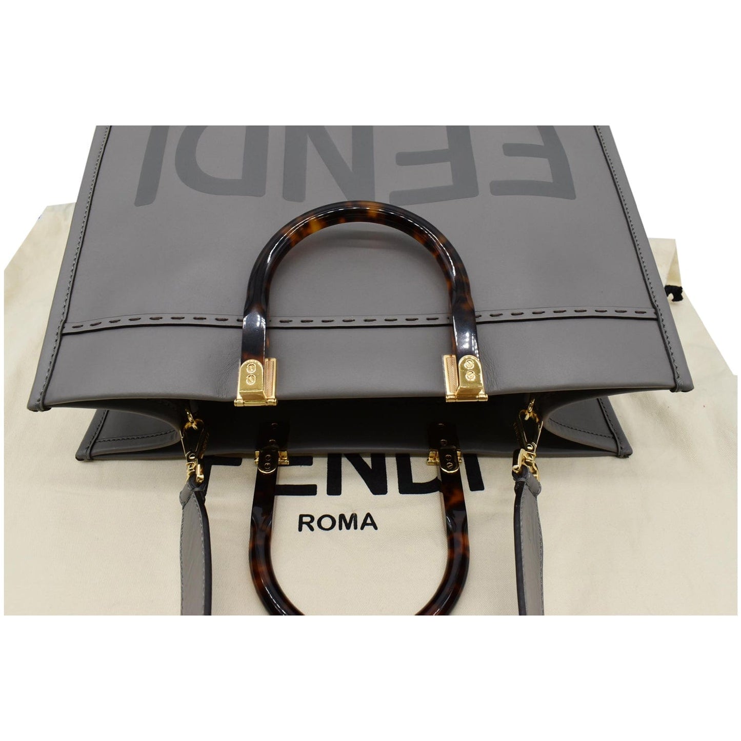 FENDI Sunshine Plexiglass Medium Leather Shopper Tote Bag Gray