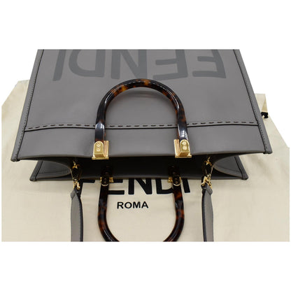 FENDI Sunshine Plexiglass Medium Leather Shopper Tote Bag Gray