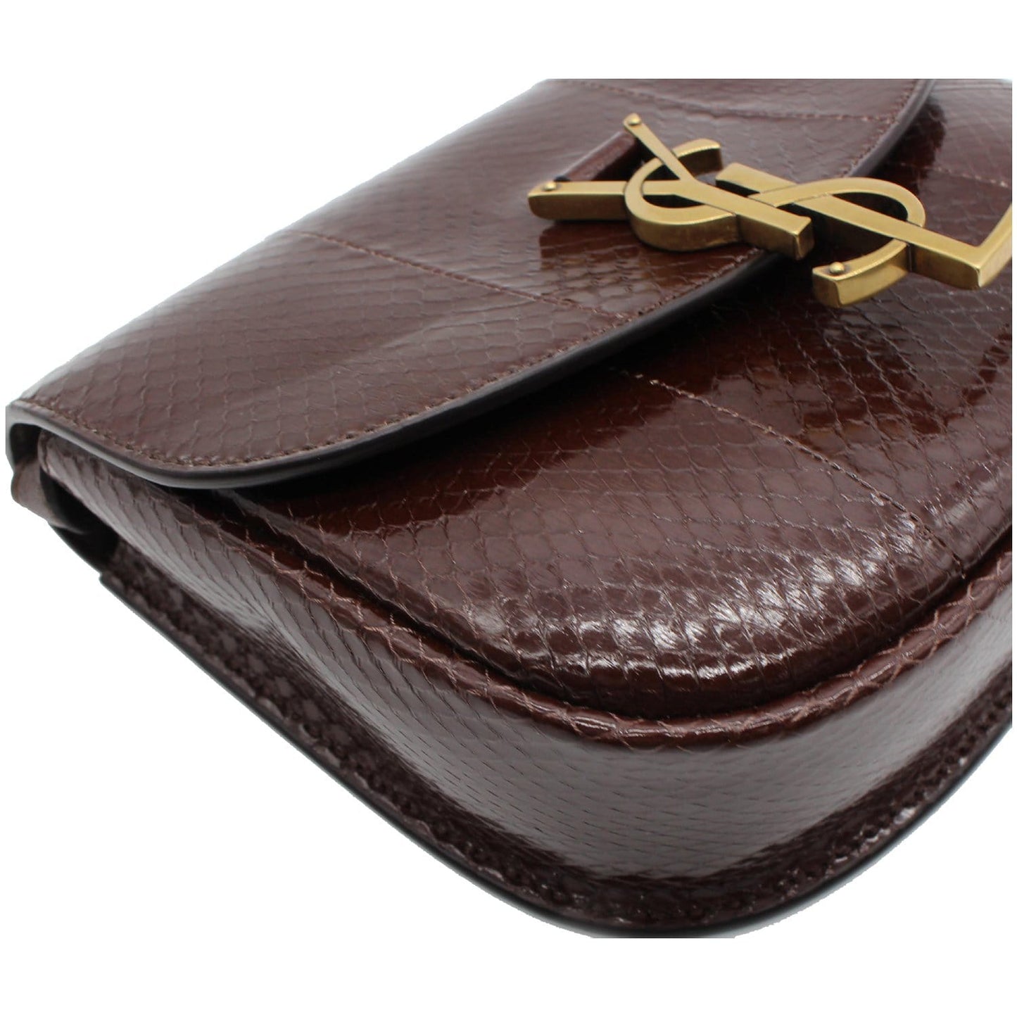 YVES SAINT LAURENT Kaia Small Snakeskin Embossed Leather Crossbody Bag Brown - Final Sale