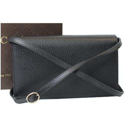 GUCCI Textured Leather Swing Crossbody Clutch Bag Black 368231