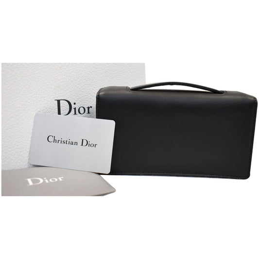 CHRISTIAN DIOR Bee Leather Pouch Clutch Bag Black